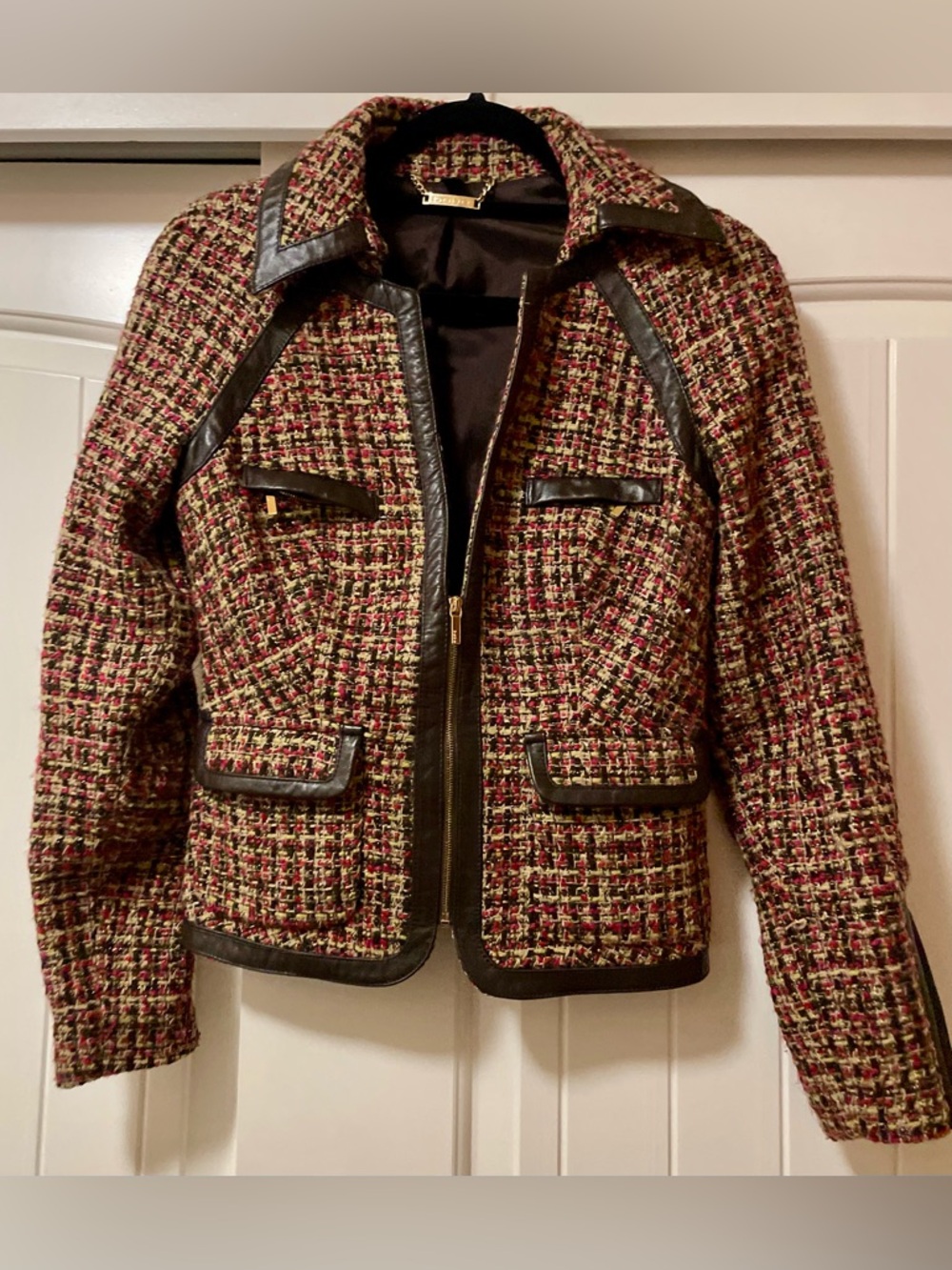 Bebe Multicolor Tweed Jacket with Dark Brown Trim